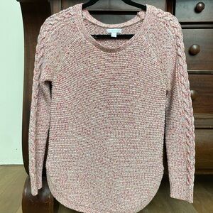 New York & Company Pink Crew Neck Sweater with Long Sleeves and Curved Hem